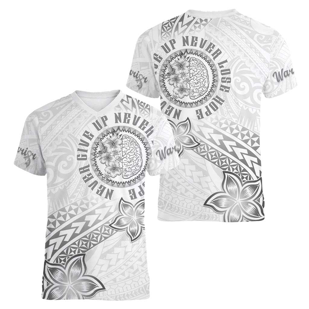 Brain Cancer Warrior Women V-Neck T-Shirt Never Give Up