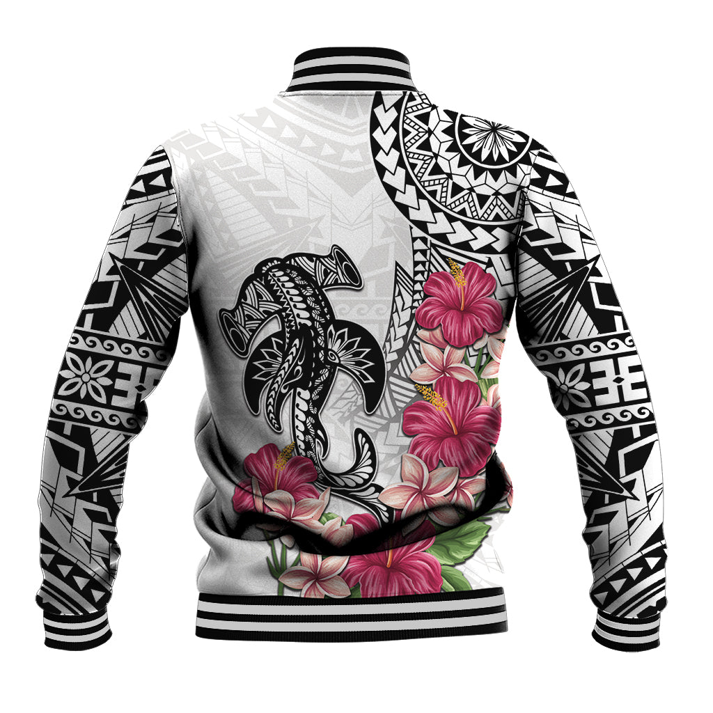 White Polynesian Hammerhead Shark Tribal Pattern Baseball Jacket LT05 - Polynesian Pride