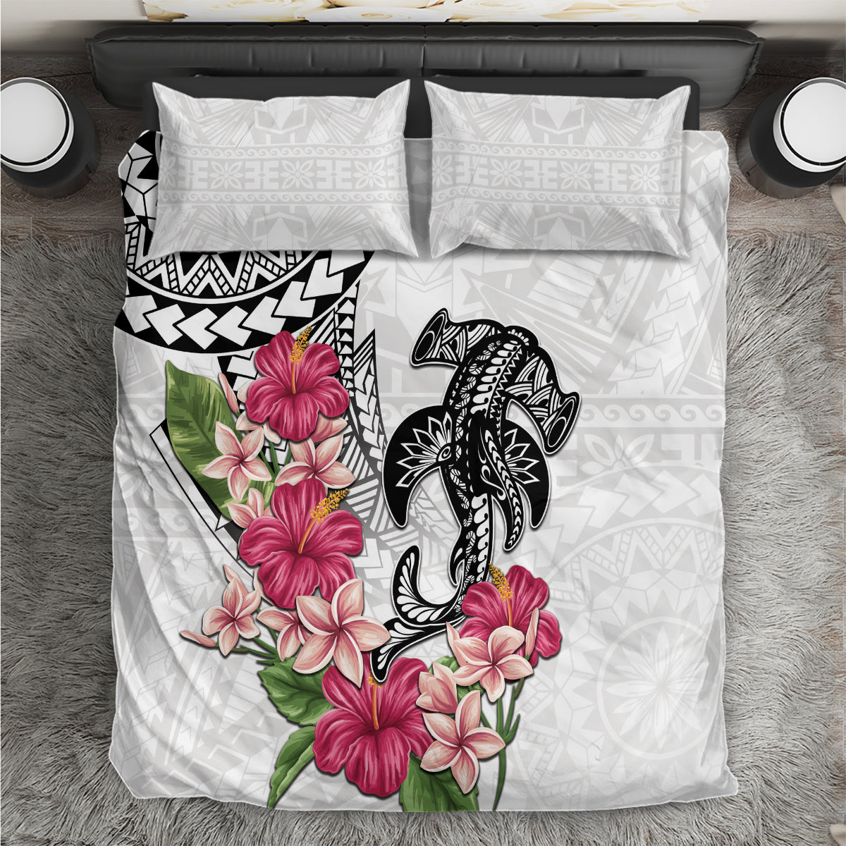 White Polynesian Hammerhead Shark Tribal Pattern Bedding Set LT05 White - Polynesian Pride