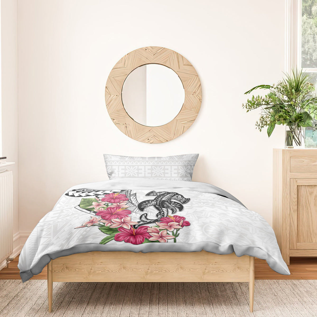 White Polynesian Hammerhead Shark Tribal Pattern Bedding Set LT05 - Polynesian Pride