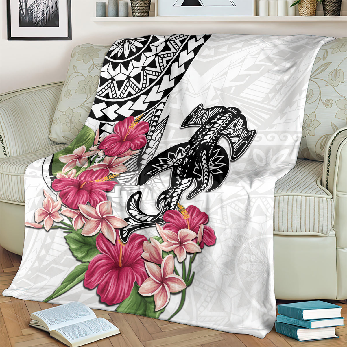 White Polynesian Hammerhead Shark Tribal Pattern Blanket LT05 - Polynesian Pride