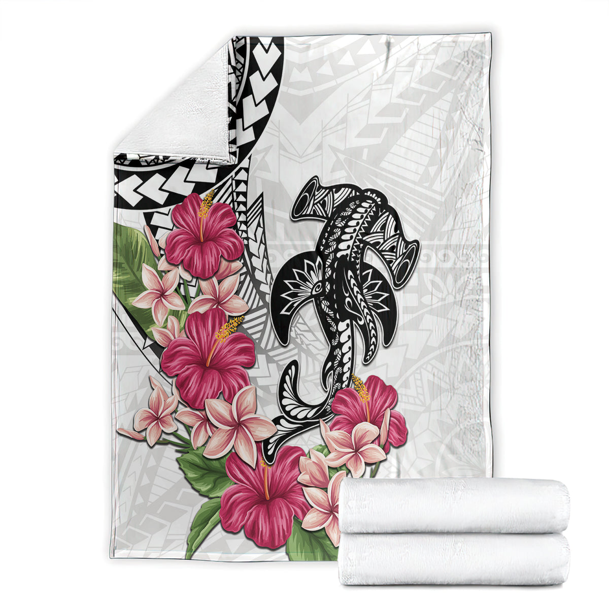 White Polynesian Hammerhead Shark Tribal Pattern Blanket LT05 - Polynesian Pride