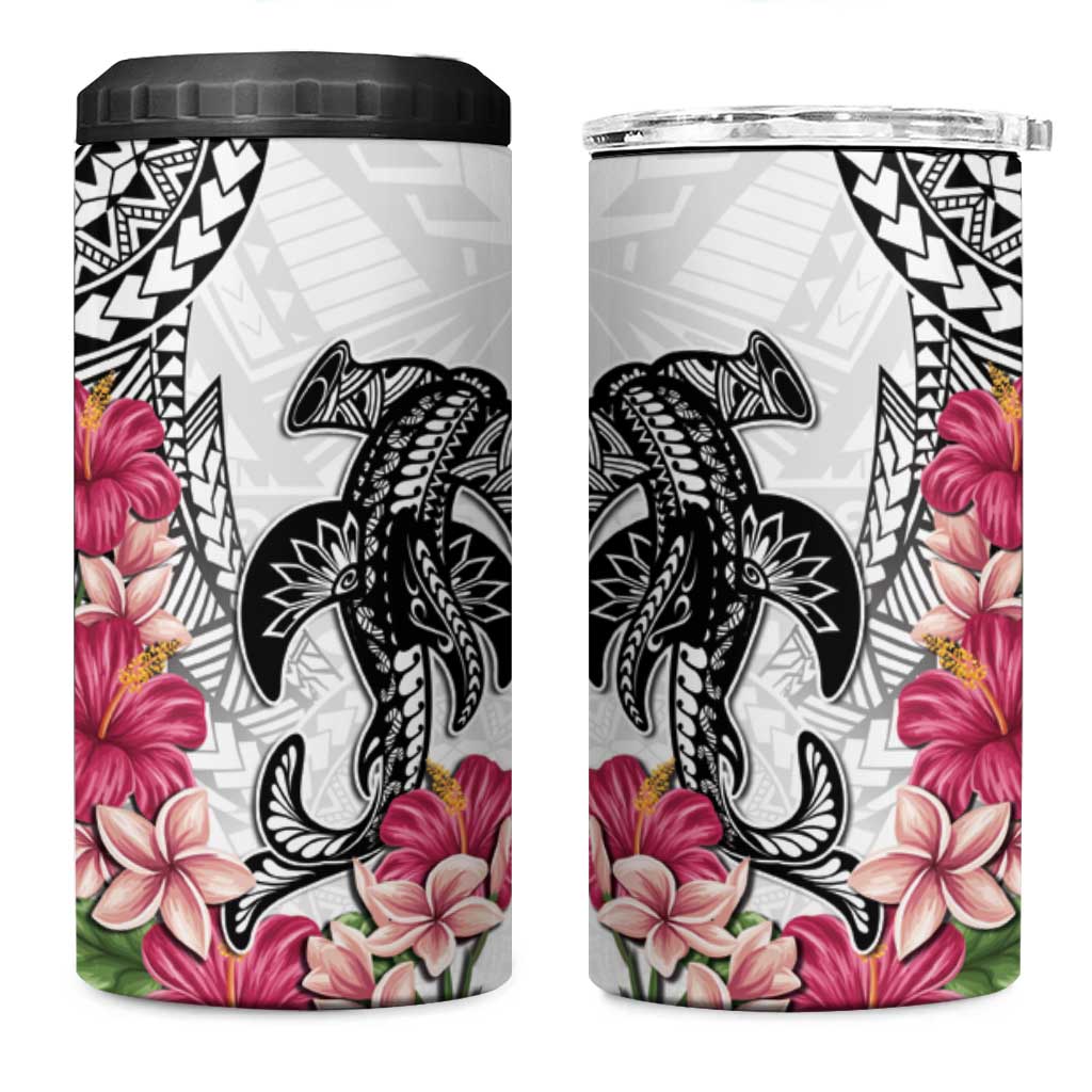 White Polynesian Hammerhead Shark Tribal Pattern 4 in 1 Can Cooler Tumbler
