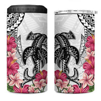 White Polynesian Hammerhead Shark Tribal Pattern 4 in 1 Can Cooler Tumbler