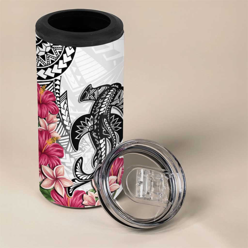 White Polynesian Hammerhead Shark Tribal Pattern 4 in 1 Can Cooler Tumbler