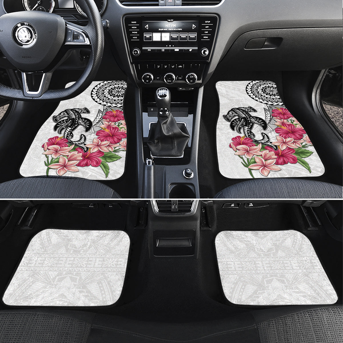 White Polynesian Hammerhead Shark Tribal Pattern Car Mats