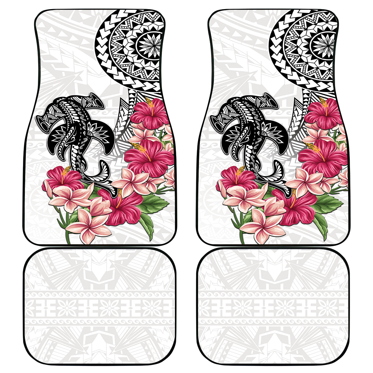 White Polynesian Hammerhead Shark Tribal Pattern Car Mats LT05 - Polynesian Pride