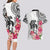 White Polynesian Hammerhead Shark Tribal Pattern Couples Matching Long Sleeve Bodycon Dress and Hawaiian Shirt