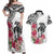 White Polynesian Hammerhead Shark Tribal Pattern Couples Matching Off Shoulder Maxi Dress and Hawaiian Shirt