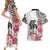 White Polynesian Hammerhead Shark Tribal Pattern Couples Matching Short Sleeve Bodycon Dress and Hawaiian Shirt