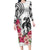 White Polynesian Hammerhead Shark Tribal Pattern Family Matching Long Sleeve Bodycon Dress and Hawaiian Shirt