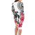 White Polynesian Hammerhead Shark Tribal Pattern Family Matching Long Sleeve Bodycon Dress and Hawaiian Shirt