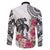 White Polynesian Hammerhead Shark Tribal Pattern Family Matching Off The Shoulder Long Sleeve Dress and Hawaiian Shirt