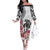 White Polynesian Hammerhead Shark Tribal Pattern Family Matching Off The Shoulder Long Sleeve Dress and Hawaiian Shirt