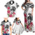 White Polynesian Hammerhead Shark Tribal Pattern Family Matching Off Shoulder Maxi Dress and Hawaiian Shirt