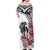 White Polynesian Hammerhead Shark Tribal Pattern Family Matching Off Shoulder Maxi Dress and Hawaiian Shirt