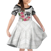 White Polynesian Hammerhead Shark Tribal Pattern Family Matching Puletasi and Hawaiian Shirt LT05 Daughter's Dress White - Polynesian Pride