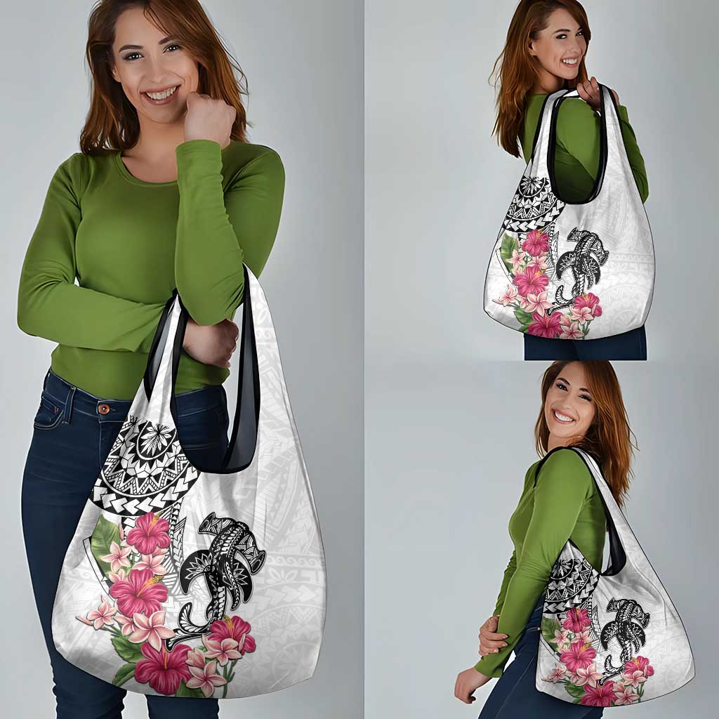 White Polynesian Hammerhead Shark Tribal Pattern Grocery Bag LT05 - Polynesian Pride