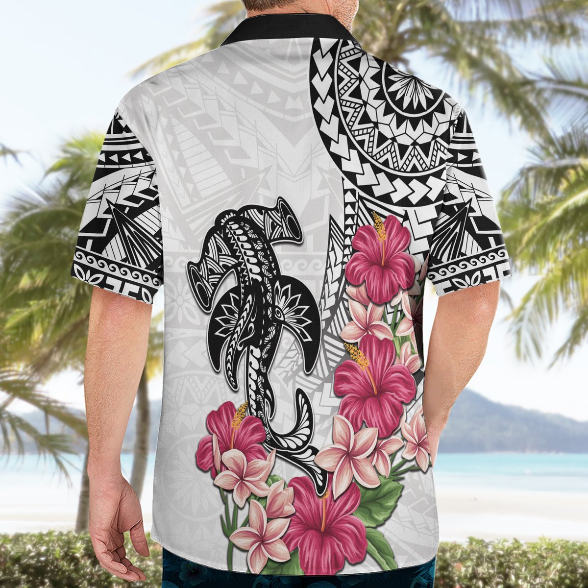 White Polynesian Hammerhead Shark Tribal Pattern Hawaiian Shirt LT05 - Polynesian Pride
