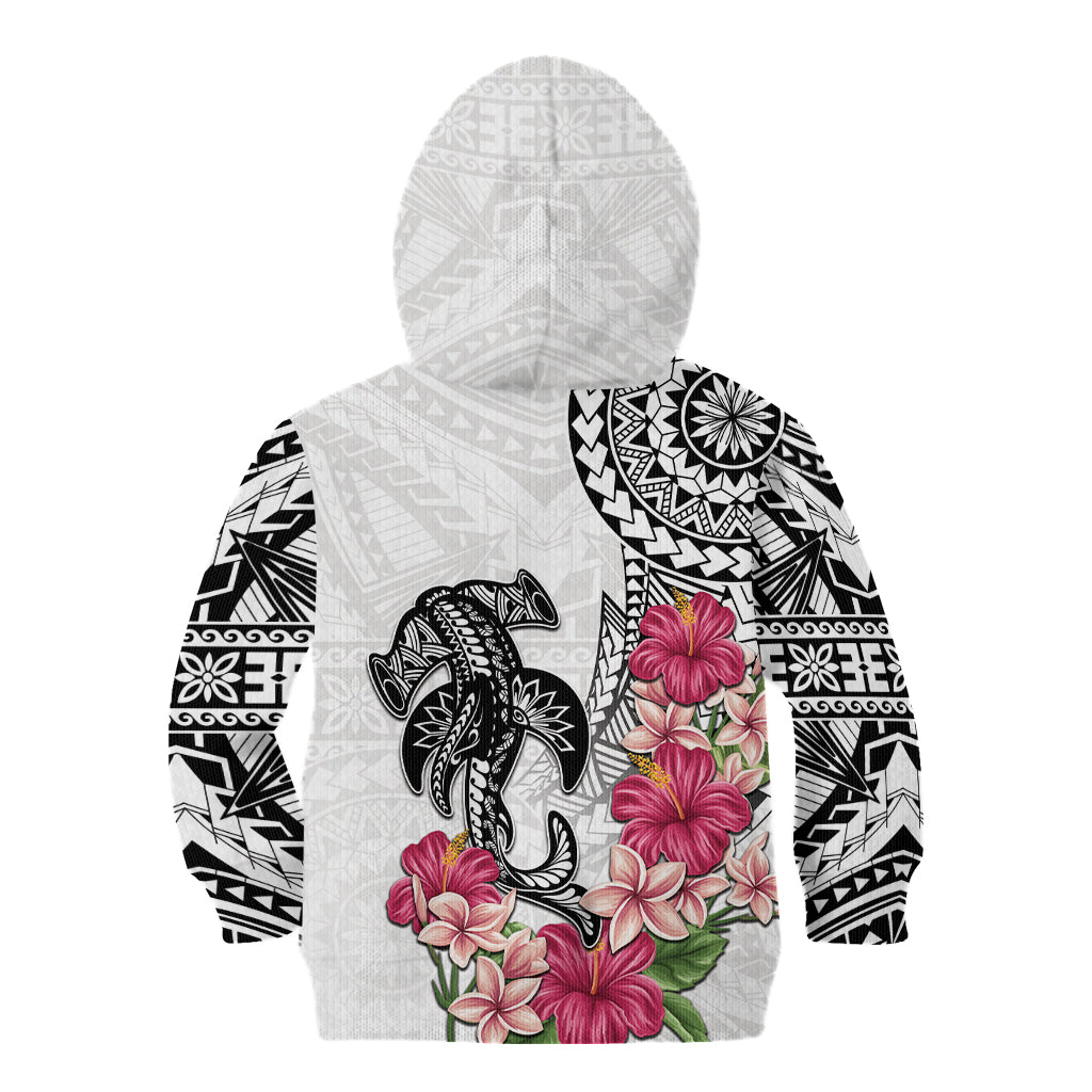 White Polynesian Hammerhead Shark Tribal Pattern Kid Hoodie