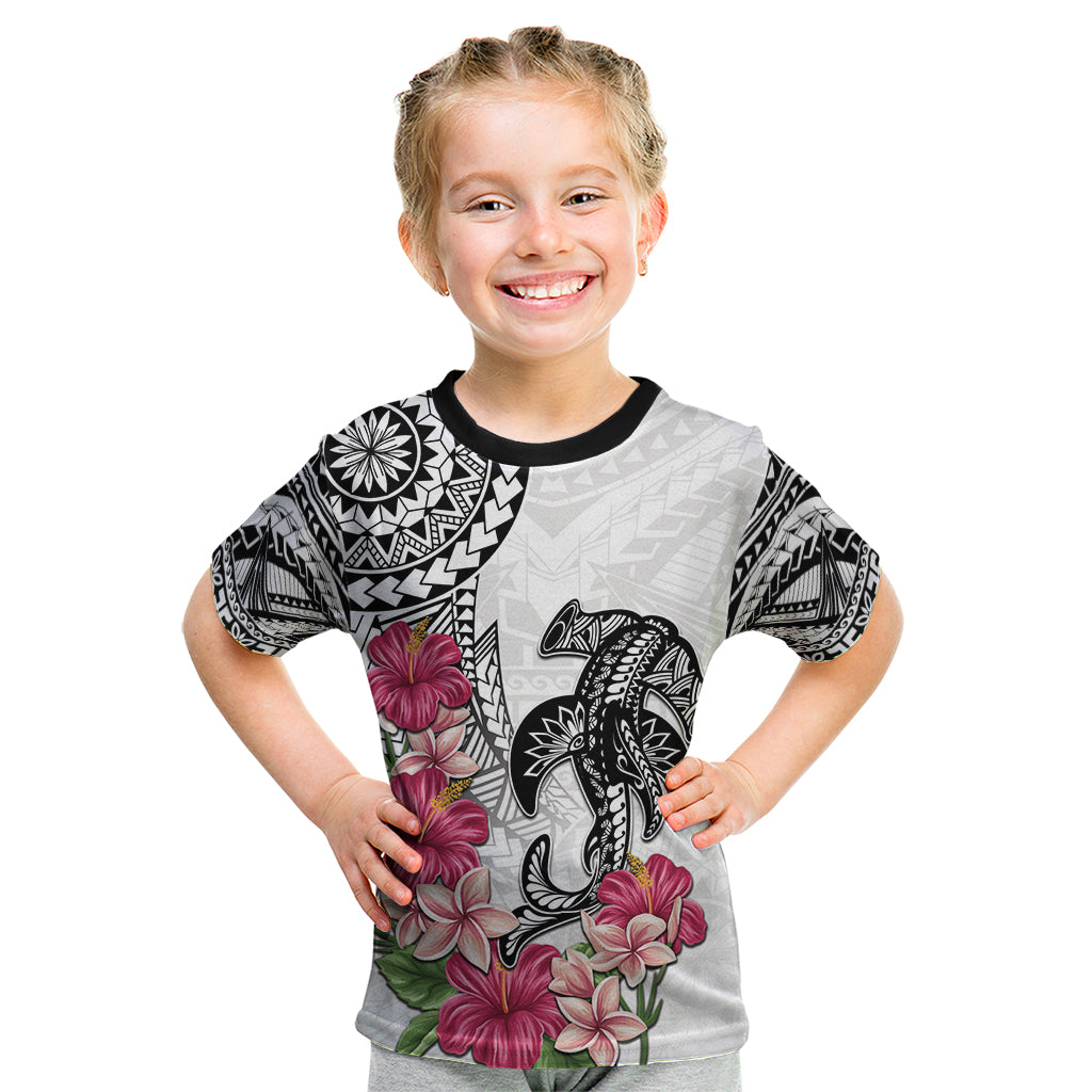 White Polynesian Hammerhead Shark Tribal Pattern Kid T Shirt
