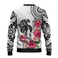 White Polynesian Hammerhead Shark Tribal Pattern Ugly Christmas Sweater
