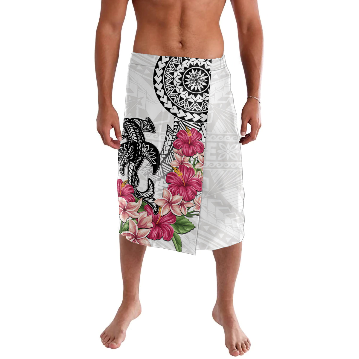 White Polynesian Hammerhead Shark Tribal Pattern Lavalava LT05 White - Polynesian Pride