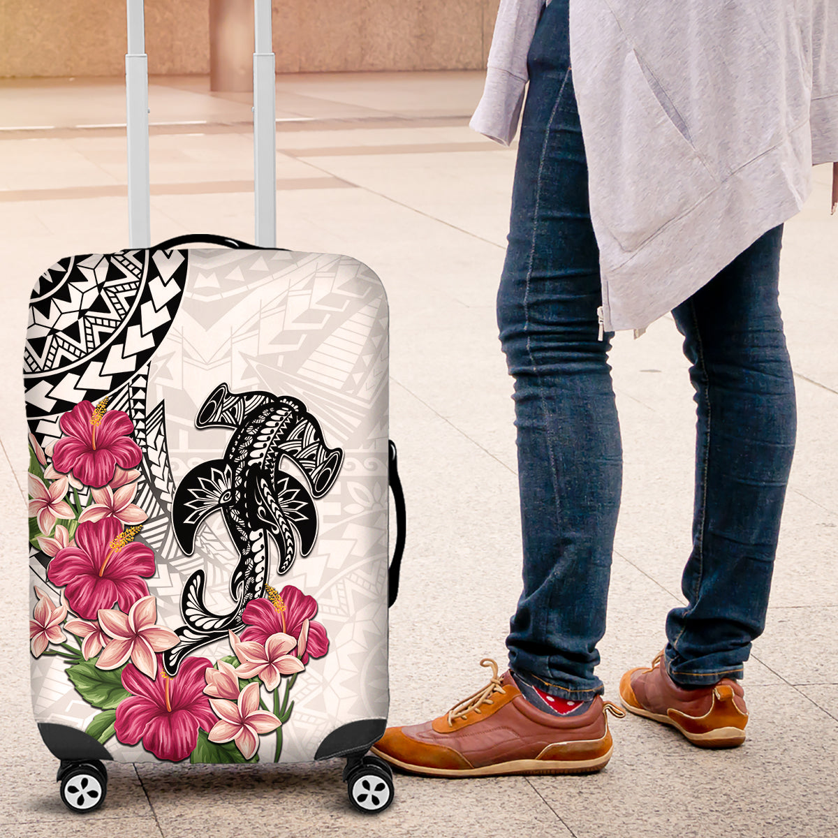 White Polynesian Hammerhead Shark Tribal Pattern Luggage Cover