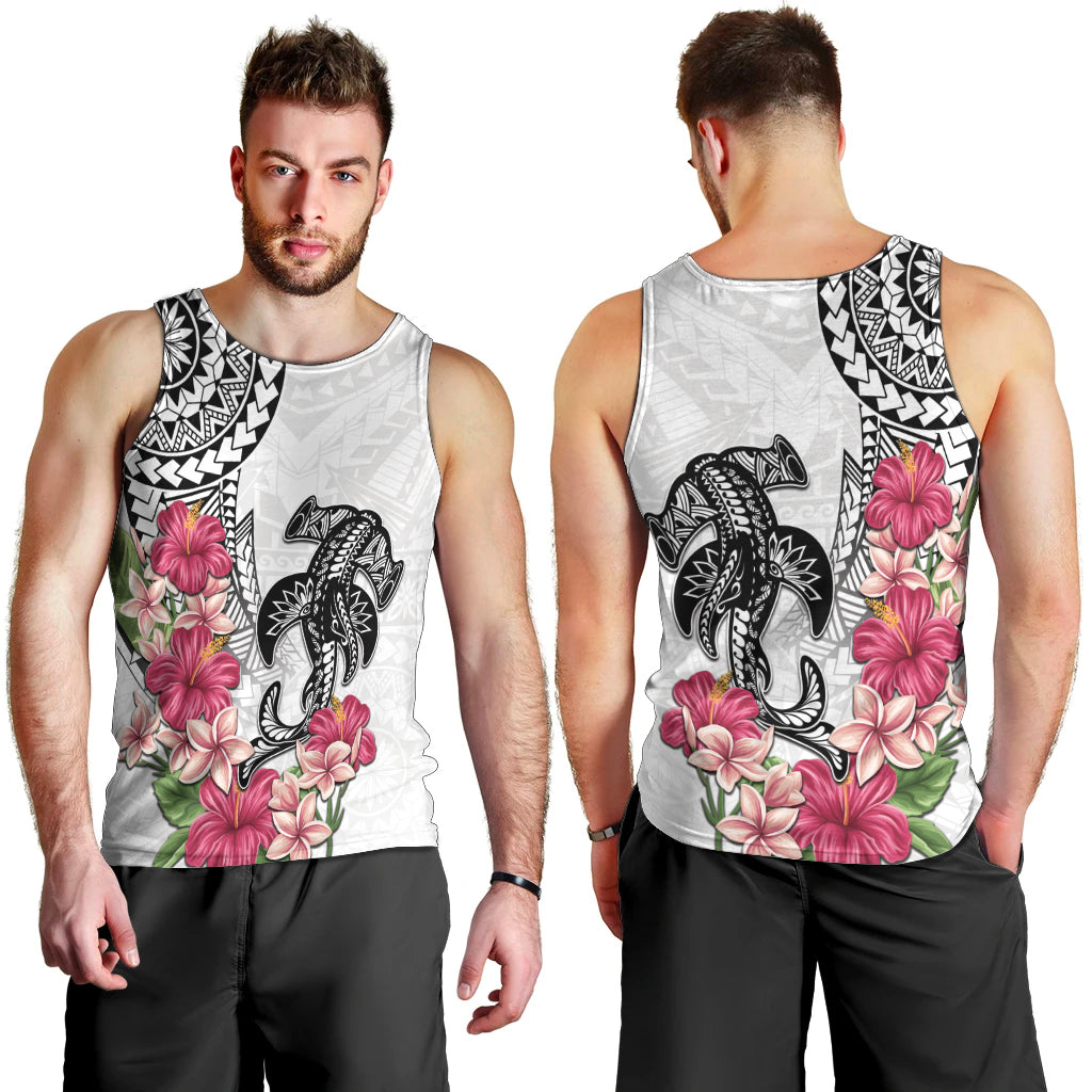 White Polynesian Hammerhead Shark Tribal Pattern Men Tank Top LT05 - Polynesian Pride