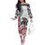 White Polynesian Hammerhead Shark Tribal Pattern Off The Shoulder Long Sleeve Dress