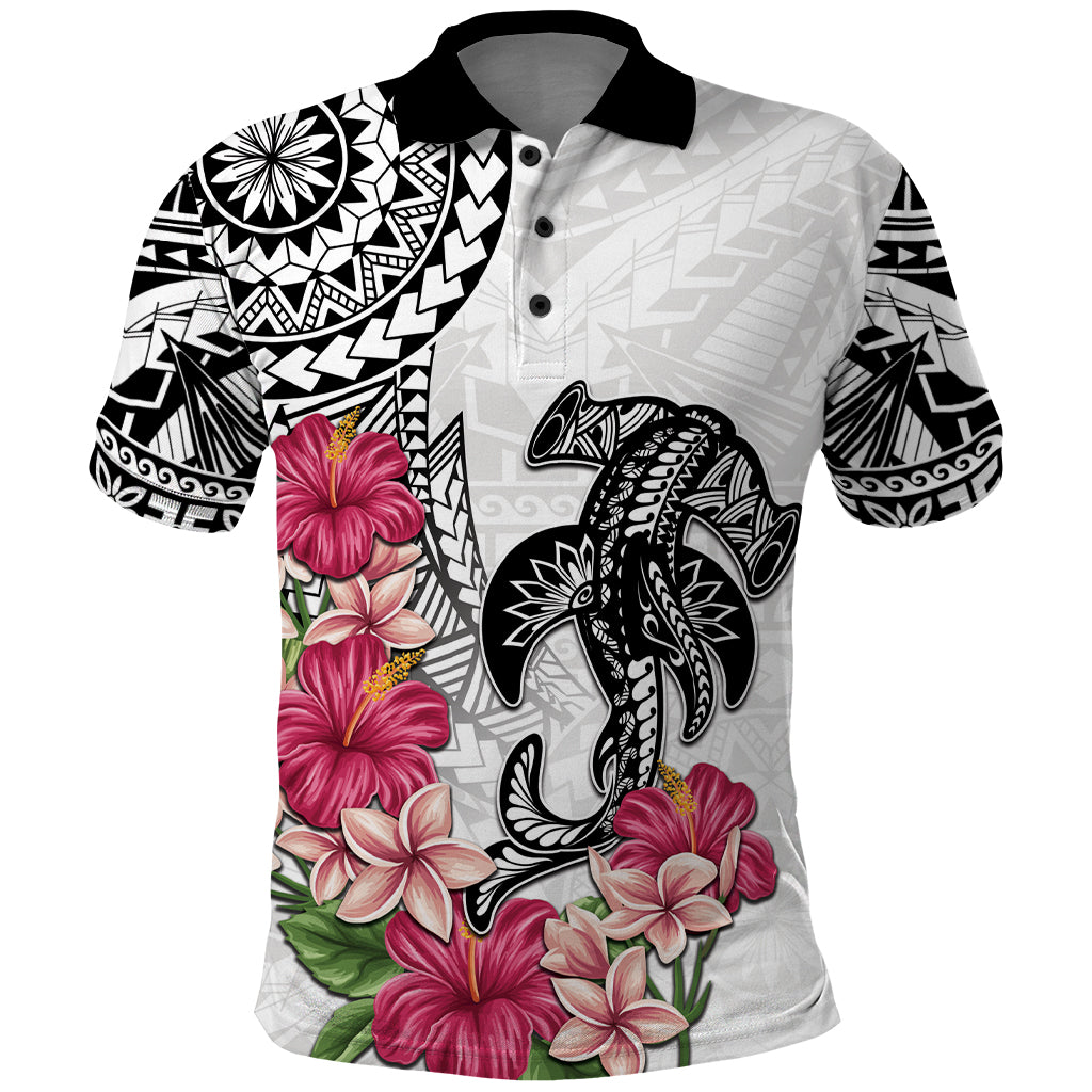 White Polynesian Hammerhead Shark Tribal Pattern Polo Shirt