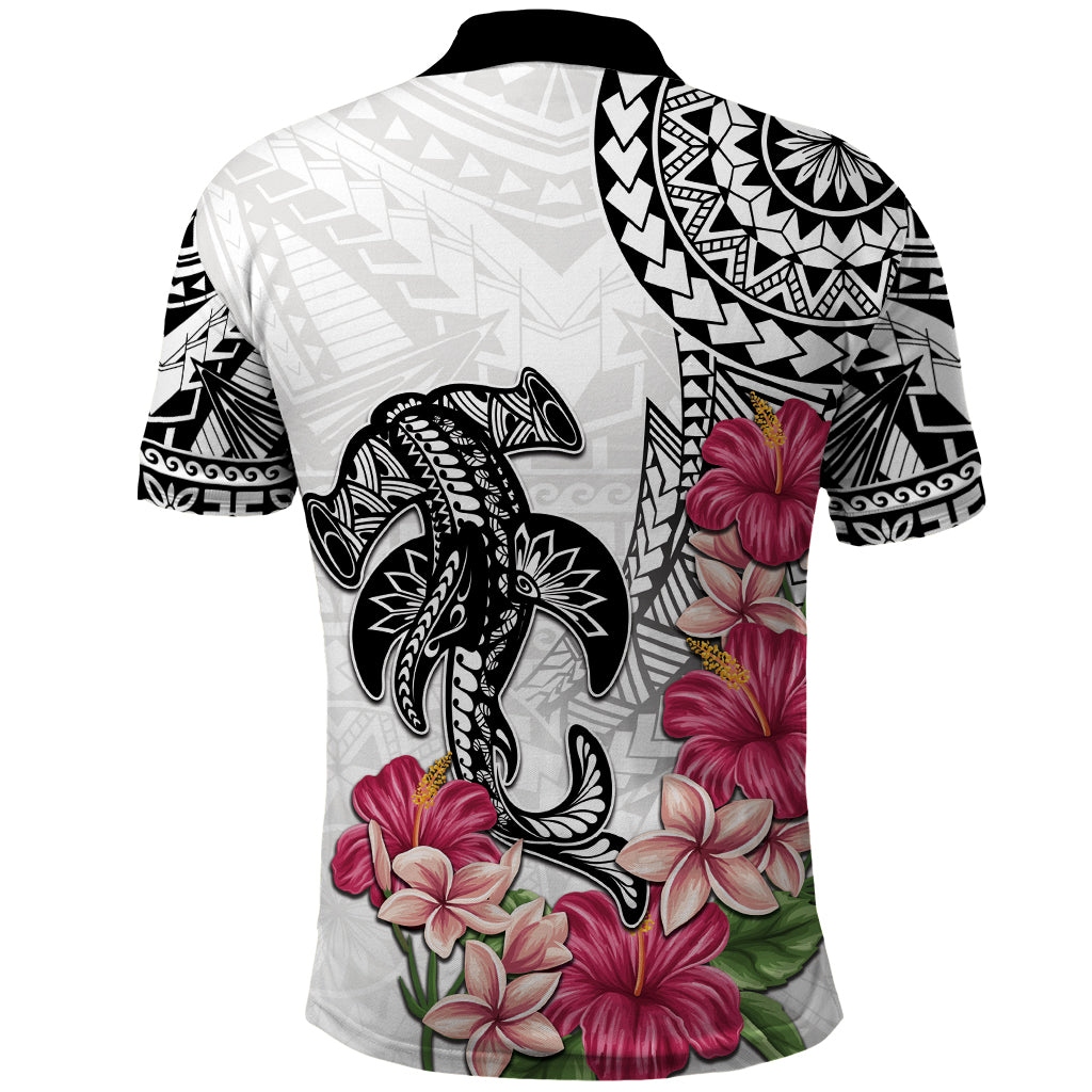 White Polynesian Hammerhead Shark Tribal Pattern Polo Shirt
