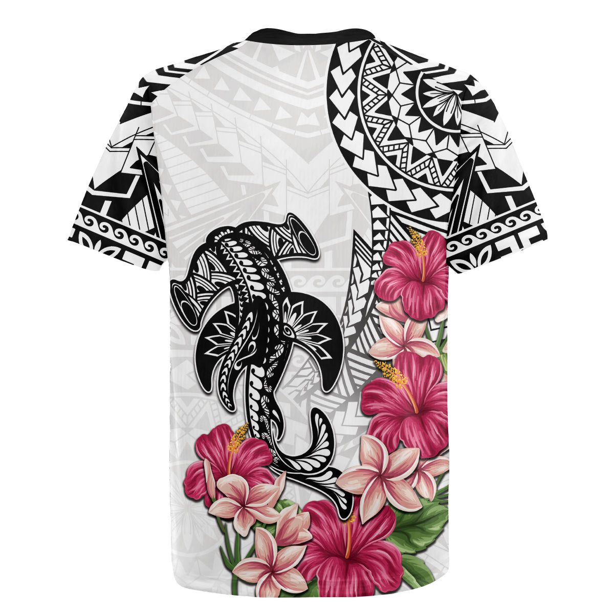 White Polynesian Hammerhead Shark Tribal Pattern Rugby Jersey LT05 - Polynesian Pride