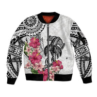 White Polynesian Hammerhead Shark Tribal Pattern Sleeve Zip Bomber Jacket LT05 Unisex White - Polynesian Pride
