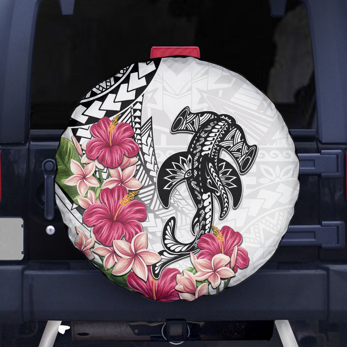 White Polynesian Hammerhead Shark Tribal Pattern Spare Tire Cover LT05 - Polynesian Pride