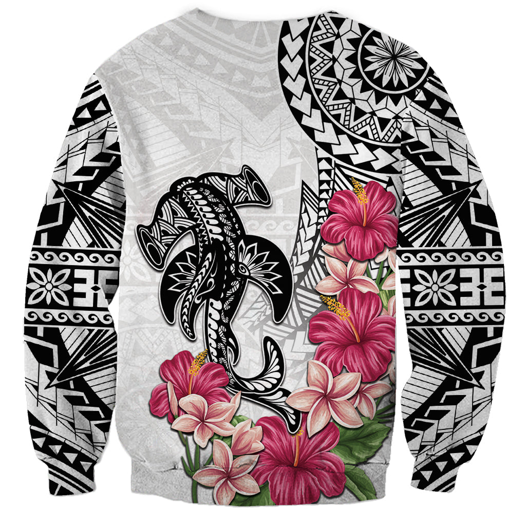 White Polynesian Hammerhead Shark Tribal Pattern Sweatshirt LT05 - Polynesian Pride