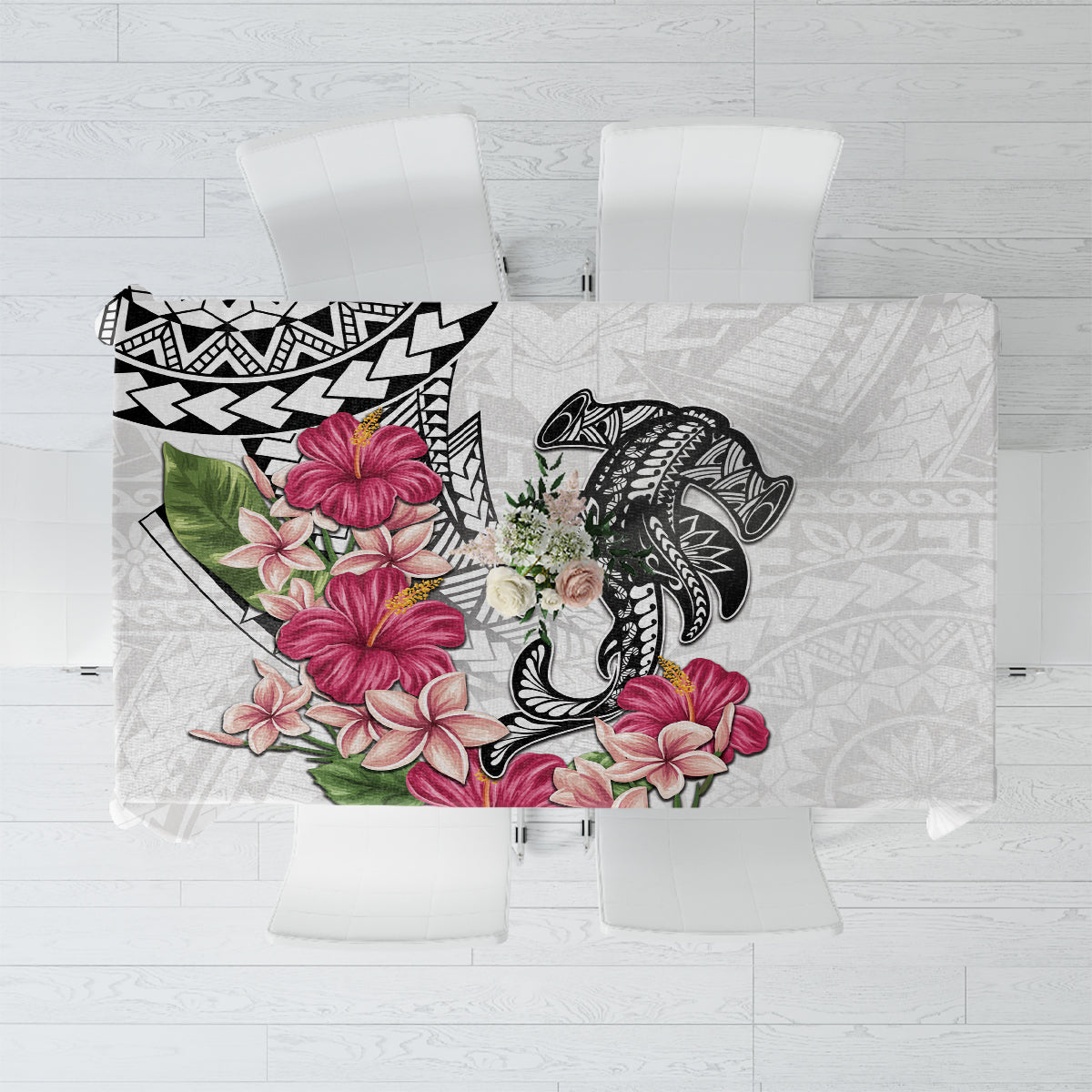 White Polynesian Hammerhead Shark Tribal Pattern Tablecloth LT05 White - Polynesian Pride