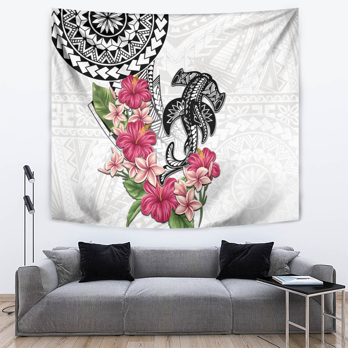 White Polynesian Hammerhead Shark Tribal Pattern Tapestry LT05 White - Polynesian Pride