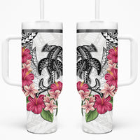 White Polynesian Hammerhead Shark Tribal Pattern Tumbler With Handle