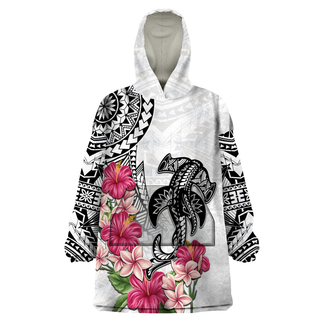 White Polynesian Hammerhead Shark Tribal Pattern Wearable Blanket Hoodie LT05 One Size White - Polynesian Pride