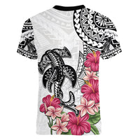 White Polynesian Hammerhead Shark Tribal Pattern Women V-Neck T-Shirt