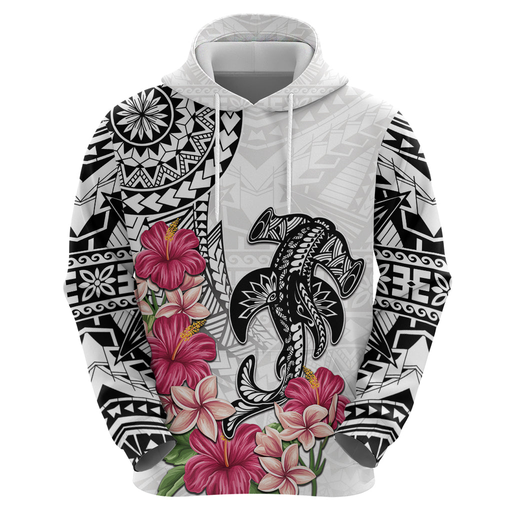 White Polynesian Hammerhead Shark Tribal Pattern Zip Hoodie