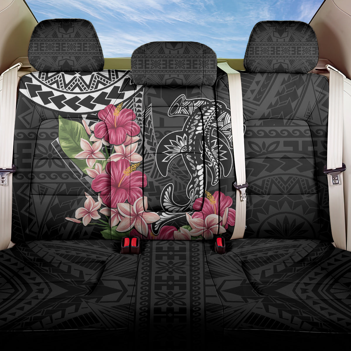 Black Polynesian Hammerhead Shark Tribal Pattern Back Car Seat Cover