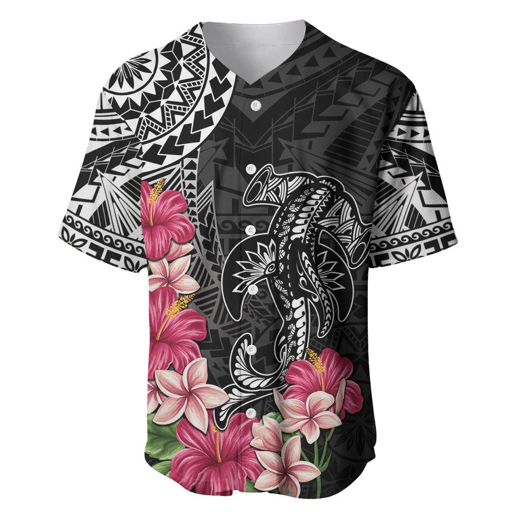 Black Polynesian Hammerhead Shark Tribal Pattern Baseball Jersey