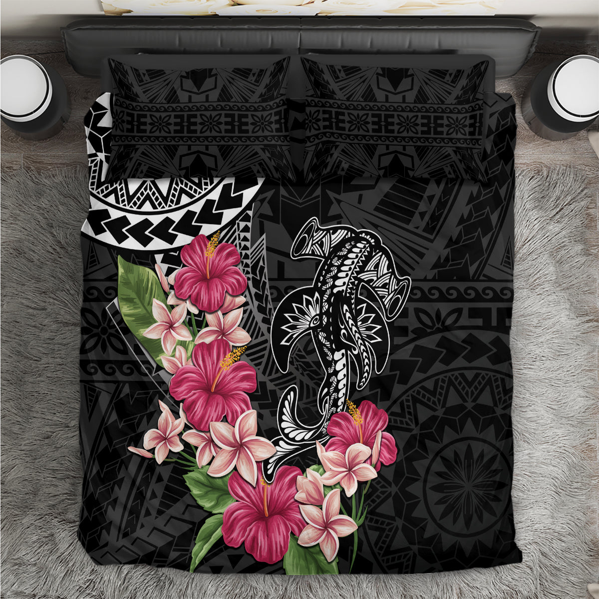 Black Polynesian Hammerhead Shark Tribal Pattern Bedding Set LT05 Black - Polynesian Pride