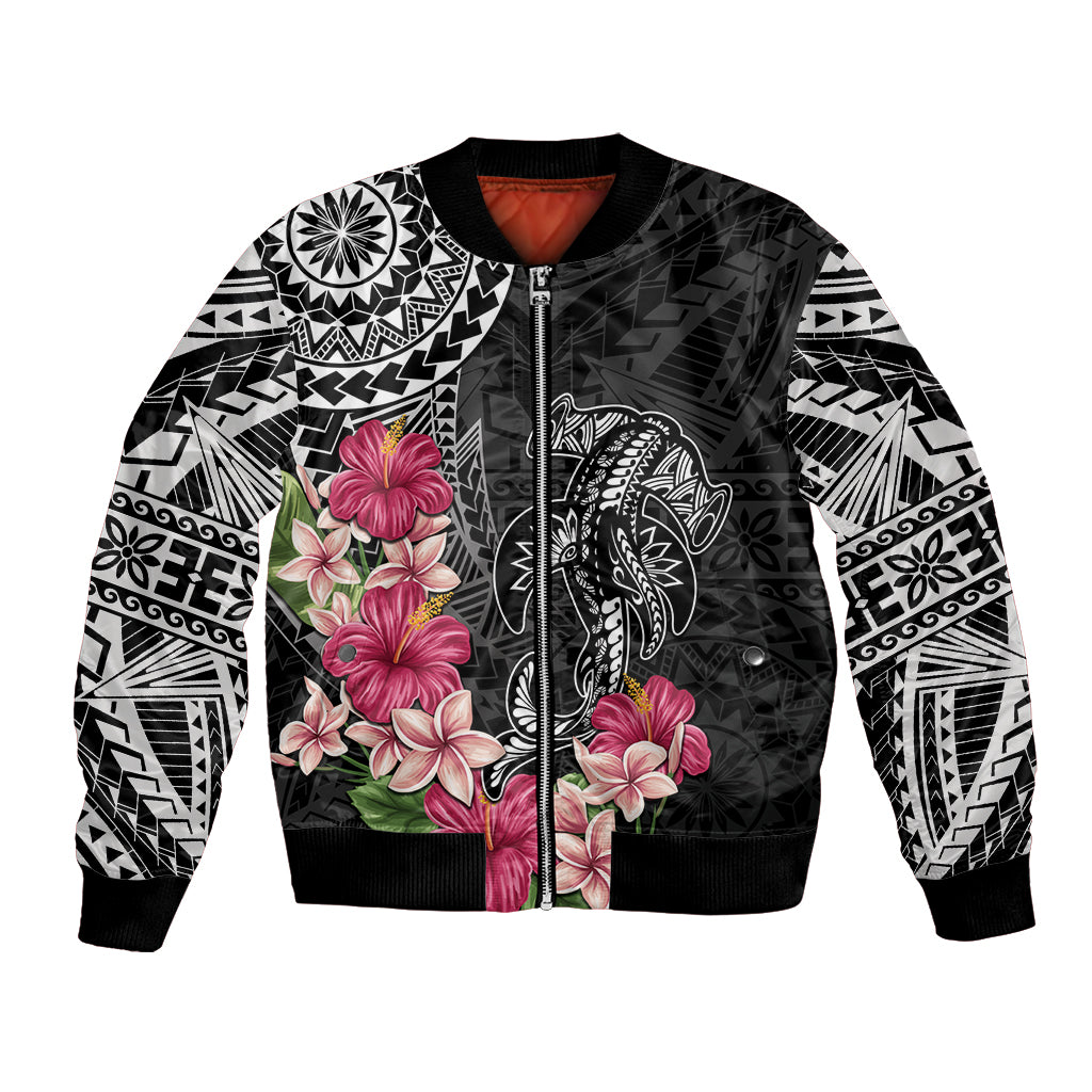 Black Polynesian Hammerhead Shark Tribal Pattern Bomber Jacket LT05 Unisex Black - Polynesian Pride
