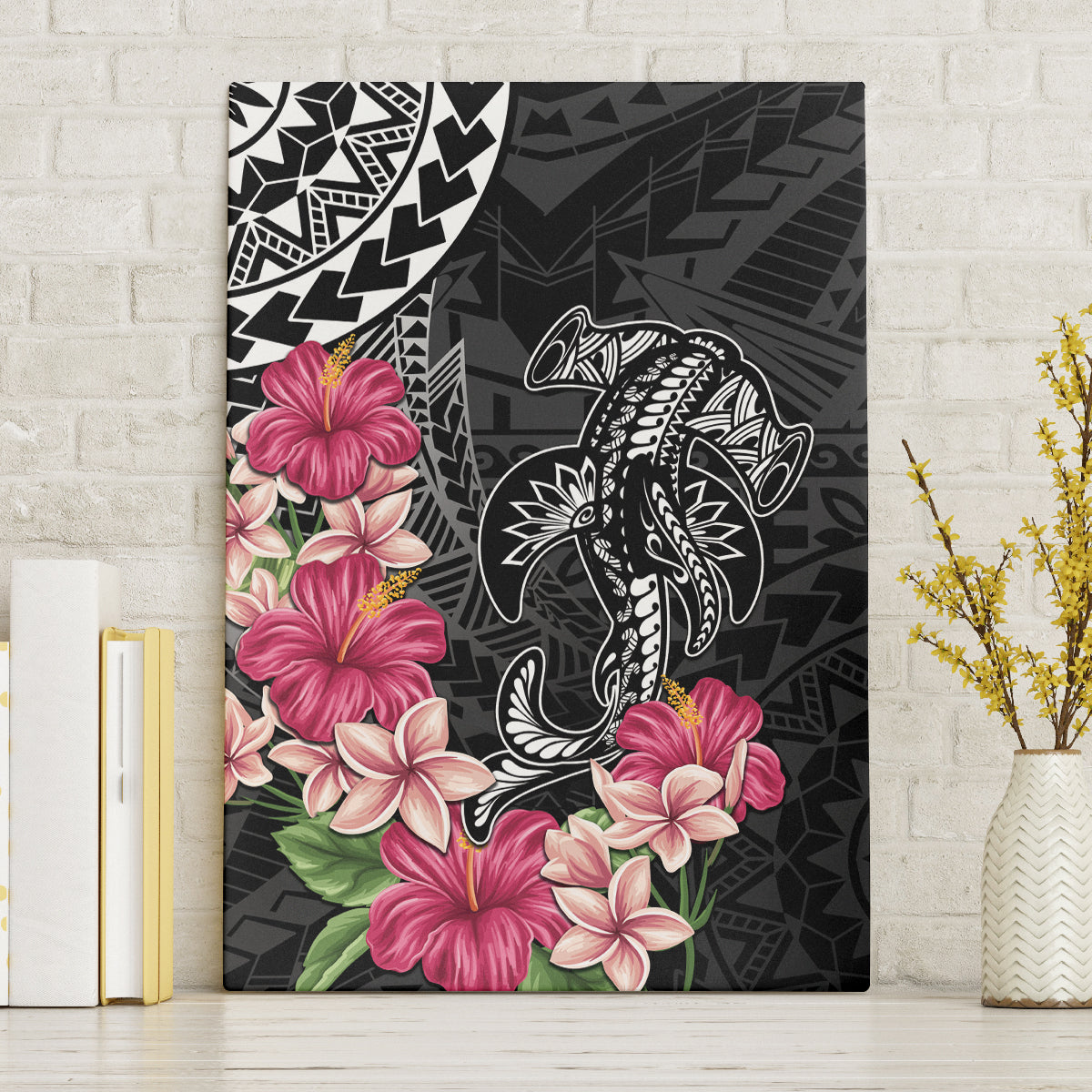 Black Polynesian Hammerhead Shark Tribal Pattern Canvas Wall Art LT05 Without Frame Black - Polynesian Pride