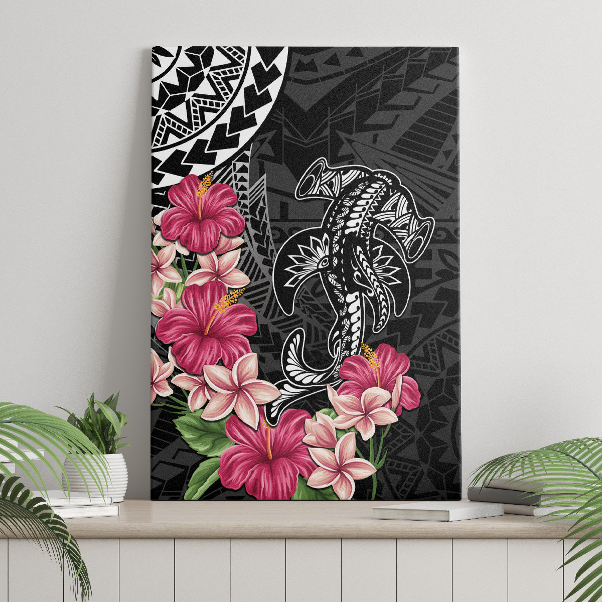 Black Polynesian Hammerhead Shark Tribal Pattern Canvas Wall Art LT05 - Polynesian Pride