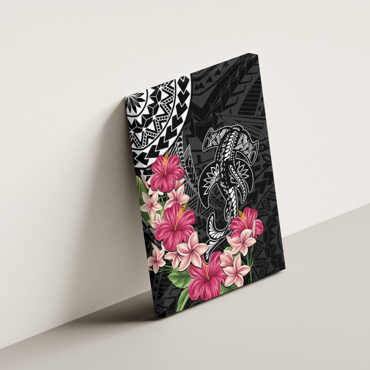 Black Polynesian Hammerhead Shark Tribal Pattern Canvas Wall Art LT05 - Polynesian Pride
