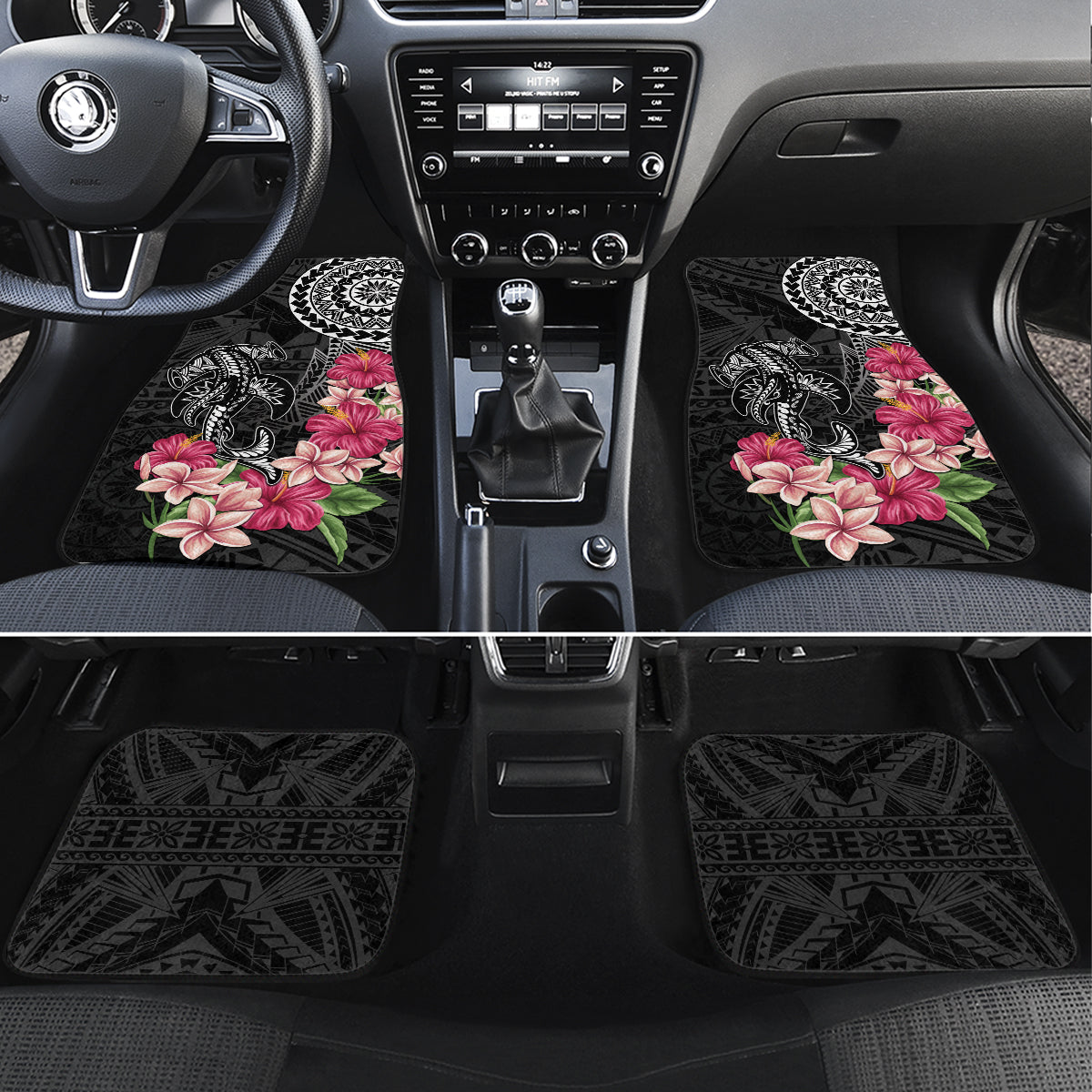 Black Polynesian Hammerhead Shark Tribal Pattern Car Mats